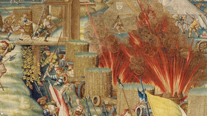 Die Schlacht von Pavia von 1525: Ein Gemälde zeigt die Explosion eines Munitionsdepots